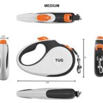 TUG 360° Tangle-Free Retractable Dog Leash with Anti-Slip Handle | 16 ft Strong Nylon Tape | One-Handed Brake, Pause, Lock (Medium, White/Orange)