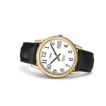 Timex Men’s Easy Reader 35mm Watch – Gold-Tone Case White Dial with Black Leather Strap