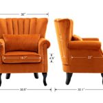Kmax Orange Accent Chair Velvet Wingback Chair with Pillow Nail-Head Channel Tufted Oversized Club Chair for Living Room Bedroom Guest Room