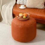 Camkinger Unstuffed Ottoman Poufs for Living Room Set of 2, Large Round Handmade PU Leather Collapsible Ottoman Pouf with Storage, Floor Foot Stool Pouf for Sitting, Furniture Decor (No Filler)
