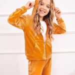 Arshiner Girls Sweatsuits Velour Hooded Tracksuit Outfit Set Orange Halloween for 8-9 Years
