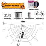 Spider Webs Halloween Decorations – Light Up Spider Web Halloween Decorations Outdoor 32×16.5FT- 450 LED Giant Spider Web & 50g Stretch Cobweb,Halloween Spiderwebs with Remote Control
