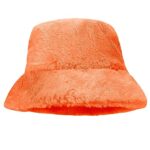 Women Plush Fluffy Bucket Hat Warm Lining Winter Faux Fur Cozy Wide Brim Winter (Orange)