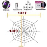 Spider Webs Halloween Decorations 13.33Ft,160 Purple LED Light Giant Spider Web Halloween Decor,Spiderweb with Small Fake Spiders & 50g Cobweb,Halloween Yard Party Indoor Outdoor Decorations