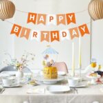 Waenerec Orange Happy Birthday Banner Sign Birthday Bunting Banner Garland for Kids Girl Woman Birthday Tea Party Decorations Bunting Flag Birthday Party Supplies