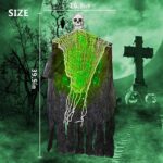 Halloween Hanging Decorations Outdoor, Scary Hanging Skeleton Ghosts with 60 LED String Lights for Halloween Party, Patio, Balcony, Wall, Porch, Haunted House Prop Décor(Green Lights)