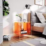 solaround Acrylic Nightstand Colorful Bedside Table with Open Storage Shelf,Clear Side Table for Living Room (1, Orange)