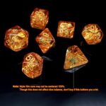 Haxtec Orange DND Dice Set RPG Fall Filled Resin Polyhedral D&D Dragon Dice with Iridescent Mylar Inclusion for Roleplaying Games Dungeons and Dragons Gift