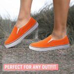 Low-Top Slip Ons Women’s Fashion Sneakers Casual Canvas Sneakers for Women Comfortable Flats Breathable Padded Insole Slip on Sneakers Women Low Slip on Shoes (Orange, Numeric_9)