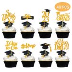 Graduation Cupcake Toppers 2023 Orange, Glitter Class of 2023 Cupcake Toppers Supplies, Class of 2023 Congrats Grad Cap Diploma Cupcake Picks for Graduation Party Decorations 2023 Orange and Black – 40Pcs