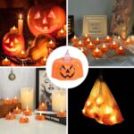 OSHINE Pumpkin Tea Lights – 12 Pack Orange Halloween Decoration, LED Ted Lights Realistic and Bright Flickering Battery Operated Tea Lights Candles for Festival Party
