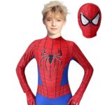 XSHIP Super Hero Spider Costume for Kids, Halloween Costumes Cosplay 3D Spandex Jumpsuit Bodysuit with Mask for Boys