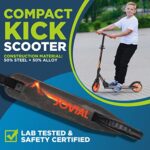Jovial 2-Wheel Folding Kick Scooter – Compact Foldable Riding Scooter for Teens w/Adjustable Height, Alloy Anti-Slip Deck, 7” Wheels, Mud Guard Front Wheel, for Kids Boys/Girls 8+ Yrs Old (Volcano)