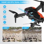 FDWYTY Drones for kids, Mini Drone with 1080P HD FPV Dual Camera with Altitude Hold, Headless Mode, 3D Flips, One Key Take Off/Landing, Speed Adjustment, 2 Modular Batteries – 22 Mins Flight Time, Orange