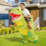 COMIN Inflatable Dinosaur Costume for Adults, Ride on Dinosaur Blow Up Dino Costume Green Costume for Halloween Party