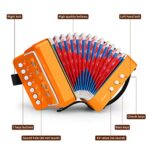 Accordion,Button Accordion 10 Keys Control Accordion include 3 Air Valve Easy to Play Lightweight Environmentally-friendly Kid Instrument for Early Childhood Development (Orange)