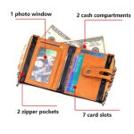 boshiho Mens Wallet with Chain Genuine Leather RFID Blocking Bifold Biker Wallet Double Zipper Coin Pocket Purse with Long Anti-Theft Chain (Orange with Black)
