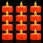 Battery Operated Tea Lights Candles – 12 Pack LED Tea Candles Lamp Realistic and Bright Flickering Holiday Gift Operated Flameless LED Votive Light for Seasonal & Festival Celebration (Orange)