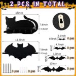 2 Sets 14 Inch No Assembly Required Gothic Bat Cat Wooden Wall Shelf with Hanging Hooks Black Spooky Crystal Floating Shelves Display Gothic Wall Decor for Halloween Christmas Supplies(Bat, Cat)