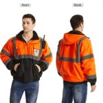 SKSAFETY High Visibility Reflective Jackets for Men, Waterproof Class 3 Safety Jacket with Pockets, Hi Vis Orange Coats with Black Bottom, Mens Work Construction Coats for Cold Weather, Large, 1 Pack