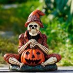 Tooyuart Halloween Decorations Skull Skeleton Garden Statue with Solar Pumpkin Lantern – Halloween Decorations for Outdoor, Holiday, Parties, Indoors, Yards, Gardens, Lawns (Pumpkin Ghost)