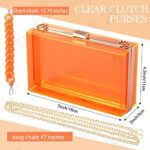 4 Pcs Women Acrylic Purse Clear Clutch Bag Evening Purses for Wedding Vintage Handbag Retro Earrings Bracelet Jewelry Set (Orange)