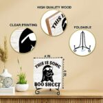 Halloween Indoor Decorations For Home, Halloween Boo Ghost Table Sign For Kitchen Bathroom Office, Halloween Tiered Tray Decor, Halloween Gifts, Farmhouse Wood Plaque With Metal Stand (E04)