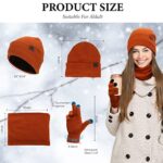 mysuntown Beanie Hat Scarf and Glove Set,Touch Screen Gloves Set and Neck Warmer,3-Piece Winter Hats for Women,Orange