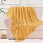 BATTILO HOME Mustard Throw Blanket with Fringe Geometric Bed Gold Yellow Throws Breathable Decorative Large Throw for Couch Sofa Indoor Outdoor (Mustard, 50″x60″)