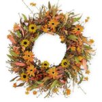 J’FLORU 22” Fall Wreaths for Front Door,Artificial Fall Wreath Autumn Door Wreaths Orange Floral Wreath with Fall Foliage for Thanksgiving Day Harvest Festival Celebration and Fall Home Decor