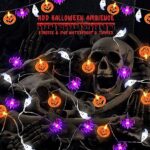[Timer] 2 Pack Halloween Lights Indoor Outdoor, 20FT 60 LED Pumpkin Bat Ghost Battery Operated String Lights, 8 Lighting Modes Waterproof Halloween Decorations Lights for Home Party Decor