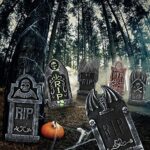 Jelofly Halloween Decorations Graveyard Tombstones (6 Pack), Foam RIP Yard Signs Headstone Decorations with 12 Bonus Stakes for Halloween Lawn Yard Decorations
