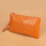 SHENHE Women’s PU Leather Crocodile Embossed Long Clutch Wristlet Wallet Purse Orange One Size