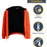 Bass Creek Outfitters Mens High Visibility Sweatshirt – Heavyweight Sherpa Lined Safety Workwear Zip Hoodie Sweatshirt, M-XXL, Size Large, Neon Orange