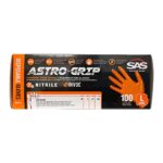 SAS Safety 66573 Astro Grip Powder-Free Nitrile Disposable Glove, Large, Pack of 100, Orange