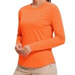 CRZ YOGA Womens UPF 50+ Sun Shirts Long Sleeve UV Protection Workout Tops Lightweight Quick Dry Outdoor Hiking Running Shirts Neon Orange Medium