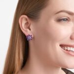 Rhodium-Plated .925 Sterling Silver Genuine Purple Amethyst Flower Cluster 3/4″ Prong-Setting Stud Earrings