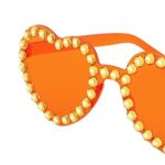 Zando Rhinestone Heart Sunglasses for Women Rhinestone Heart Shaped Orange Sunglasses for Women Trendy Orange Heart Sunglasses for Women Orange Sun Glasses Orange Accessories for Women Orange