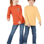 Amazon Essentials Unisex Kids’ Long-Sleeve Rib Cuff T-Shirt, Pack of 2, Light Orange/Melon Orange Snake, Medium