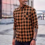 COOFANDY Men’s Flannel Plaid Shirt Casual Long Sleeve Checkered Shirt Fall Overshirt A – Orange