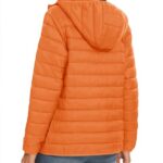 MAGCOMSEN Puffer Coat Women Winter Ultra-light Hooded Quilted Water-Resistant Jacket 4 Pockets Full Zip Warm Solid Coat, Orange M