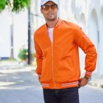 COOFANDY Men Zip Up Bomber Jacket Varsity Jacket Orange Big and Tall for Fall Winter Orange