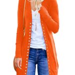 MEROKEETY Women’s 2023 Fall Long Sleeve Snap Button Down Solid Color Knit Ribbed Neckline Cardigans, Orange, M