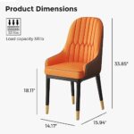 Odinlake PU Leather, Living Room Kitchen Dining Armrest, Modern Minimalist Coffee Shop Leisure Reception Chair with Metal Legs, Set of 2, Orange+Arms