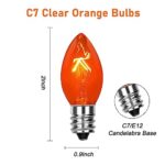 25 Pack C7 Replacement Bulbs, C7 Clear Orange Light Bulbs, C7/E12 Candelabra Base, Orange Halloween Light for Outdoor String Lights Christmas Halloween Patio Party