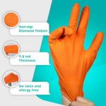 General Medi Nitrile Industrial Orange Gloves with Raised Diamond Texture, 100 Count Heavy Duty Nitrile Disposable Gloves, 9.8-mil Thick (XL)
