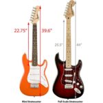 Fender Squier 3/4 Size Kids Mini Strat Electric Guitar – Competition Orange Bundle with Tuner, Strap, Picks, Fender Play Online Lessons, and Austin Bazaar Instructional DVD