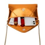 Evening Clutch Purses for Women Envelope Clutches Crossbody Bag Metallic Purse Wedding Prom Party Night Shiny Small Shoulder Handbag Orange