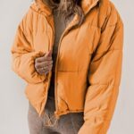 Dokotoo Winter Coats for Women Fashion Full Zipper Front Puffer Jacket Oversized Baggy Drop Shoulder Long Sleeve High Neck Quilted Padded Jackets Warm Windbreaker Outwear with Pockets Light Orange M