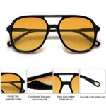 SOJOS Retro Square Polarized Aviator Sunglasses Womens Mens 70s Vintage Double Bridge Sun Glasses SJ2174, Black/Dark Yellow Tint